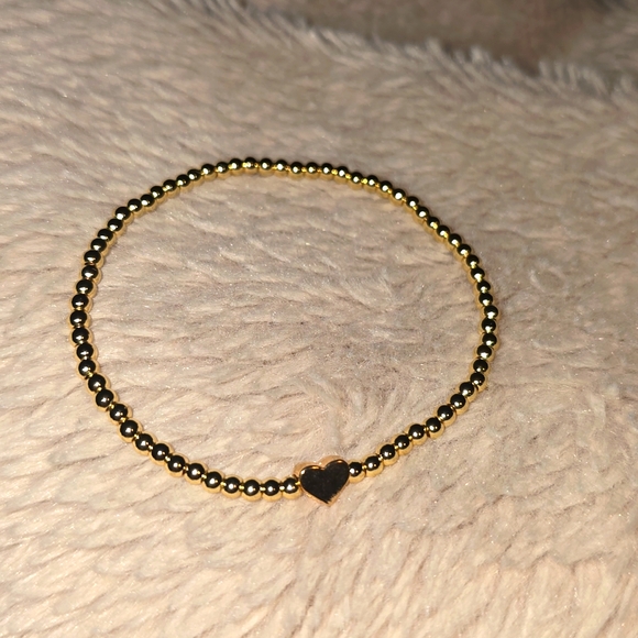 3mm Gold Beaded Bracelet with Heart - Picture 2 of 6